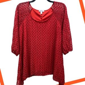 Red Crochet Dress Shirt